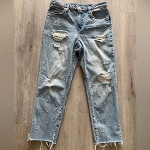 Blank NYC Light Blue Distressed Pearl Straight Leg Jeans The Madison Crop